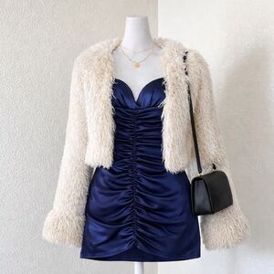 City Studio Navy Satin Ruched Mini Dress Size 5 Juniors Party